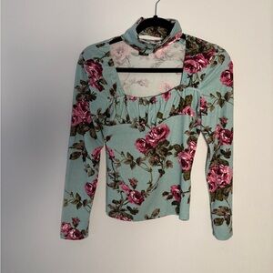 Vintage Floral Long Sleeve Top w/ Matching Choker